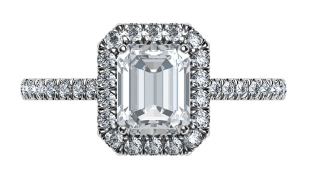 Emerald cu Diamond in a halo ring